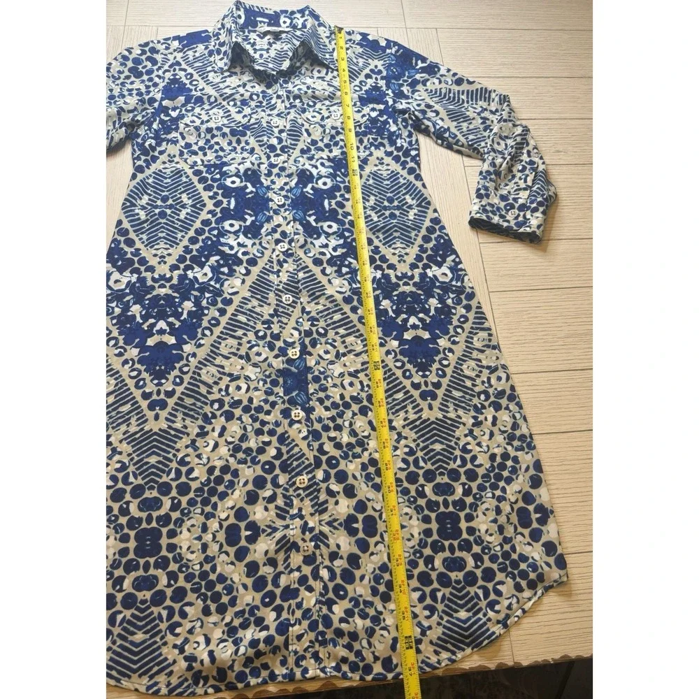 Cabi Royal Blue & White Jewel Button Down Women's Poly Knee Length Shirt Dress S